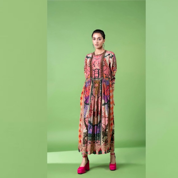 NEON ANIMALSKIN PRINT KAFTAN DRESS - Picture 3 of 5